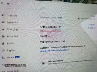 2022 Tesla Model Y Performance с VIN 7SAYGDEF0NF312799, выставлен на аукционе Copart как лот 55165915 с пробегом 38 377 миль миль и Чистый • Clean title. История ставок и продаж доступна на DreamBid. Изображение 9.