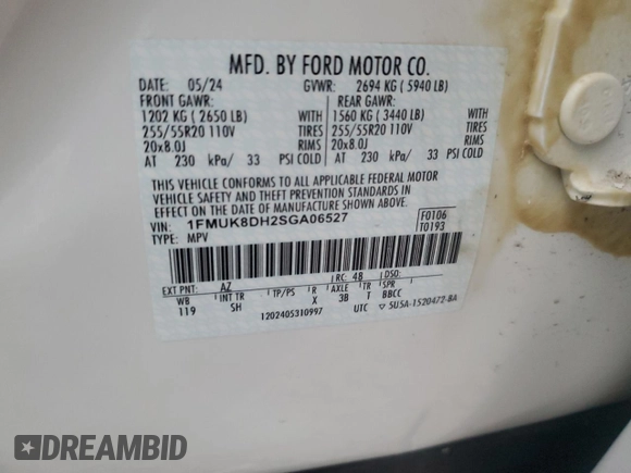 2025 Ford Explorer Active with VIN 1FMUK8DH2SGA06527, listed as a Copart auction lot 85499964 with 1,106 mi miles and Clean Title. Bid and sale history available at carsss.com. Image 13.