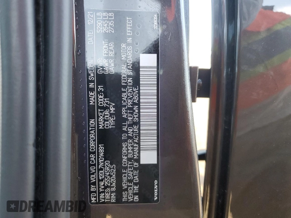 2022 Volvo XC60 Inscription with VIN YV4L12DL7N1014891, listed as a Copart auction lot 46793105 with Not Provided miles and Salvage Title. Bid and sale history available at carsss.com. Image 14.