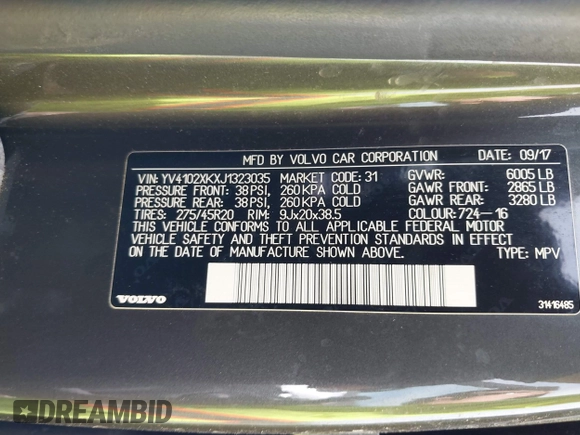 2018 Volvo XC90 Momentum with VIN YV4102XKXJ1323035, listed as a IAAI auction lot 41464280 with 82,966 mi miles and . Bid and sale history available at DreamBid. Image 9.