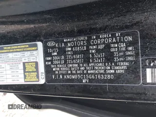 2016 Kia Sedona LX with VIN KNDMB5C15G6163280, listed as a IAAI auction lot 42192788 with 116,516 mi miles and . Bid and sale history available at DreamBid. Image 9.