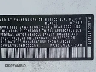 2019 Volkswagen Jetta S with VIN 3VWC57BU1KM072359, listed as a IAAI auction lot 42375938 with 114,719 mi miles and . Bid and sale history available at DreamBid. Image 9.