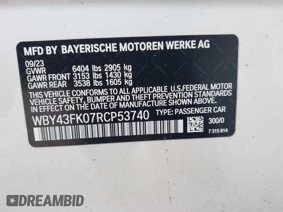 2024 BMW i5 M60 with VIN WBY43FK07RCP53740, listed as a IAAI auction lot 41639714 with 1,819 mi miles and . Bid and sale history available at DreamBid. Image 9.