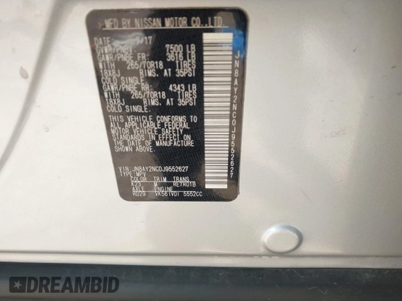 2018 Nissan Armada SL with VIN JN8AY2NC0J9552627, listed as a IAAI auction lot 41572479 with 189,375 mi miles and . Bid and sale history available at DreamBid. Image 9.