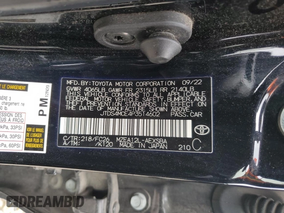2023 Toyota Corolla SE with VIN JTDS4MCE4P3514602, listed as a Copart auction lot 50750075 with 45,624 mi miles and Salvage Title. Bid and sale history available at DreamBid. Image 14.