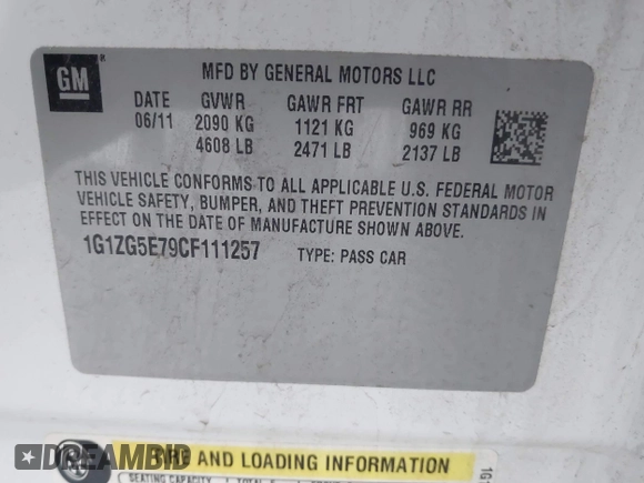 2012 Chevrolet Malibu LTZ with VIN 1G1ZG5E79CF111257, listed as a IAAI auction lot 42066475 with 163,282 mi miles and . Bid and sale history available at DreamBid. Image 9.