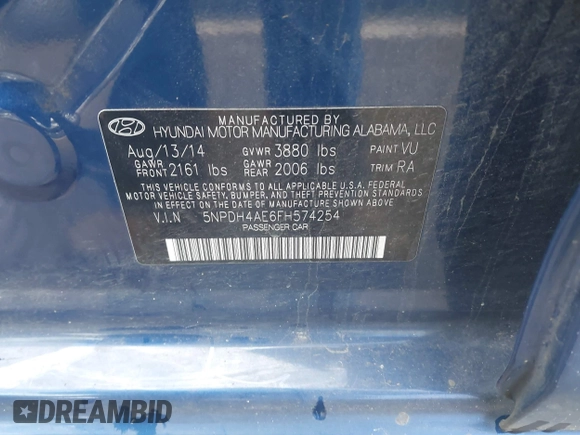 2015 Hyundai Elantra SE z VIN 5NPDH4AE6FH574254, wystawiony jako IAAI lot #41825995 z przebiegiem 107 080 mil mil oraz . Historia ofert i sprzedaży dostępna na DreamBid. Obrazek 9.