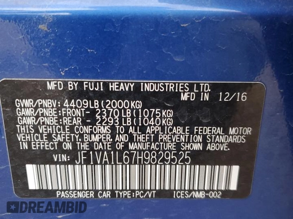 2017 Subaru WRX Limited with VIN JF1VA1L67H9829525, listed as a Copart auction lot 48771405 with 106,028 mi miles and Salvage title. Bid and sale history available at DreamBid. Image 12.