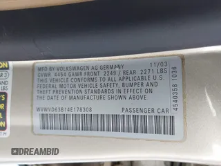 2004 Volkswagen Passat GLS z VIN WVWVD63B14E178308, wystawiony jako IAAI lot #41346616 z przebiegiem 188 238 mil mil oraz . Historia ofert i sprzedaży dostępna na DreamBid. Obrazek 9.