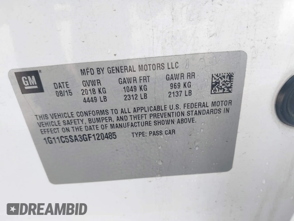 2016 Chevrolet Malibu Limited LT with VIN 1G11C5SA3GF120485, listed as a IAAI auction lot 41861097 with 128,427 mi miles. Bid and sale history available at carsss.com. Image 9.