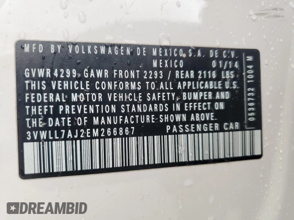 2014 Volkswagen Jetta TDI w/Premium with VIN 3VWLL7AJ2EM266867, listed as a Copart auction lot 52174475 with 73,574 mi miles and Salvage title. Bid and sale history available at DreamBid. Image 12.
