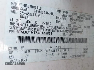 2018 Ford Expedition XLT with VIN 1FMJU1HT5JEA18863, listed as a IAAI auction lot 41815687 with 96,544 mi miles. Bid and sale history available at carsss.com. Image 9.