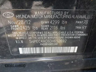 2013 Hyundai Sonata Limited with VIN 5NPEC4AC6DH652692, listed as a IAAI auction lot 41832936 with 209,189 mi miles and . Bid and sale history available at DreamBid. Image 9.
