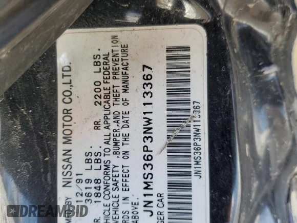 1992 Nissan 240SX SE Limited Edition z VIN JN1MS36P3NW113367, wystawiony jako Copart lot #89062255 z przebiegiem 83 369 mil mil oraz Szkody całkowita. Historia ofert i sprzedaży dostępna na DreamBid. Obrazek 12.