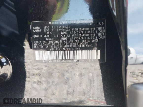 2025 Subaru Outback Premium with VIN 4S4BTADC8S3191528, listed as a IAAI auction lot 42159052 with 6,699 mi miles and . Bid and sale history available at DreamBid. Image 9.