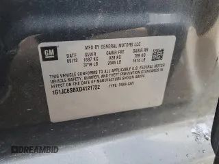 2013 Chevrolet Sonic LT with VIN 1G1JC6SBXD4121722, listed as a Copart auction lot 44824185 with 0 mi miles and Salvage Title. Bid and sale history available at carsss.com. Image 14.