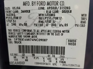 2004 Ford F-150 STX with VIN 1FTRX14W74NC09087, listed as a Copart auction lot 58476955 with 174,661 mi miles and Clean title. Bid and sale history available at DreamBid. Image 12.