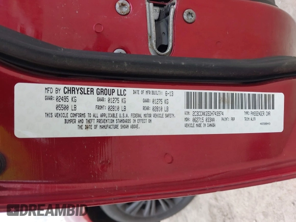 2013 Chrysler 300 with VIN 2C3CCAKG5DH743974, listed as a IAAI auction lot 41908329 with 111,835 mi miles. Bid and sale history available at carsss.com. Image 9.