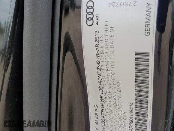 2019 Audi A4 Premium with VIN WAUDNAF4XKA108414, listed as a Copart auction lot 49085995 with 43,536 mi miles and Salvage Title. Bid and sale history available at DreamBid. Image 12.
