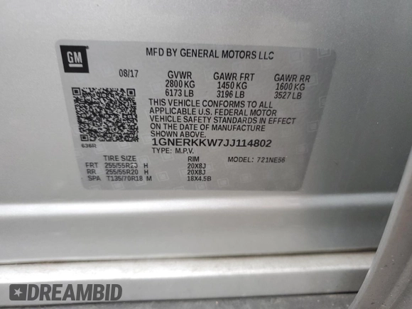 2018 Chevrolet Traverse Premier with VIN 1GNERKKW7JJ114802, listed as a Copart auction lot 69092174 with 97,276 mi miles and Salvage Title. Bid and sale history available at carsss.com. Image 13.