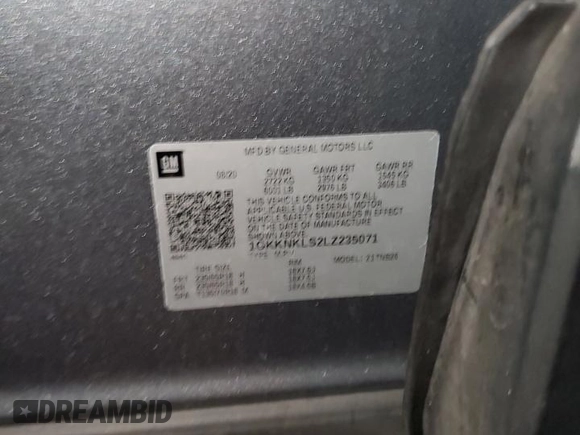 2020 GMC Acadia SLE with VIN 1GKKNKLS2LZ235071, listed as a Copart auction lot 88038625 with Not Provided miles and Non Repairable. Bid and sale history available at DreamBid. Image 13.