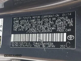 2014 Toyota Prius Two z VIN JTDZN3EU1EJ000354, wystawiony jako IAAI lot #42236443 z przebiegiem 300 021 mil mil oraz . Historia ofert i sprzedaży dostępna na DreamBid. Obrazek 9.