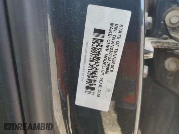 2018 Chevrolet Silverado 1500 with VIN TNV1N230158399080, listed as a Copart auction lot 63489073 with 80,942 mi miles and Salvage Title. Bid and sale history available at DreamBid. Image 10.