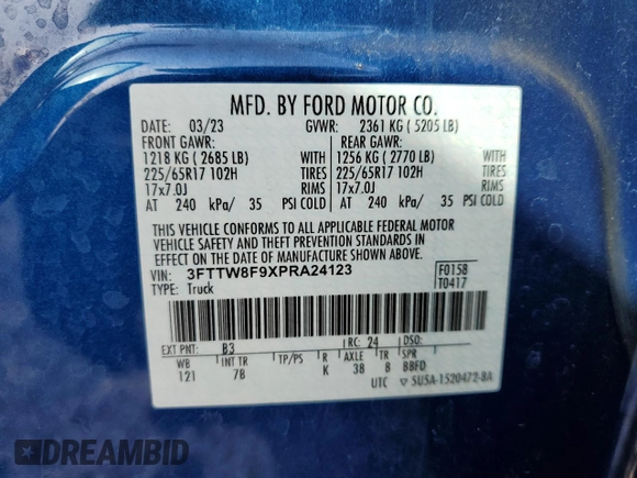 2023 Ford Maverick XL z VIN 3FTTW8F9XPRA24123, wystawiony jako Copart lot #59764055 z przebiegiem 36 096 mil mil oraz Szkoda całkowita • Salvage title. Historia ofert i sprzedaży dostępna na DreamBid. Obrazek 13.