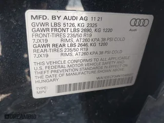 2022 Audi Q3 S line Premium Plus with VIN WA1EECF34N1048557, listed as a IAAI auction lot 41758015 with 38,234 mi miles. Bid and sale history available at carsss.com. Image 9.