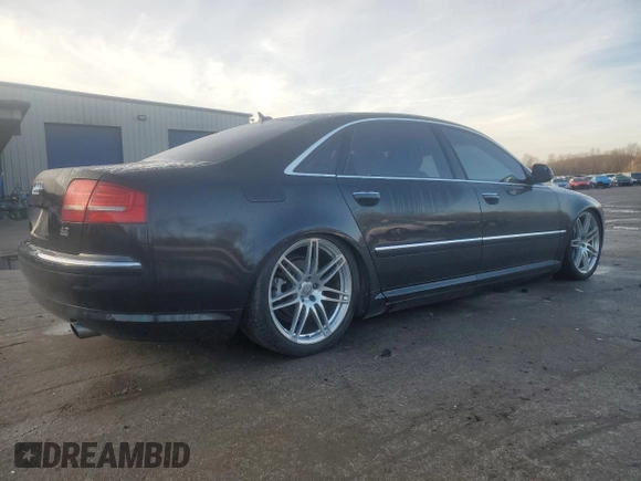 2009 Audi A8 4.2L with VIN WAUMV94E59N001610, listed as a Copart auction lot 85140274 with 116,332 mi miles and Salvage title. Bid and sale history available at DreamBid. Image 3.