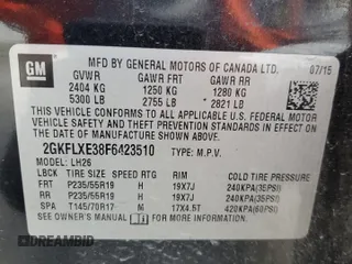 2015 GMC Terrain SLT with VIN 2GKFLXE38F6423510, listed as a Copart auction lot 55681475 with 262,358 mi miles and Salvage title. Bid and sale history available at DreamBid. Image 13.