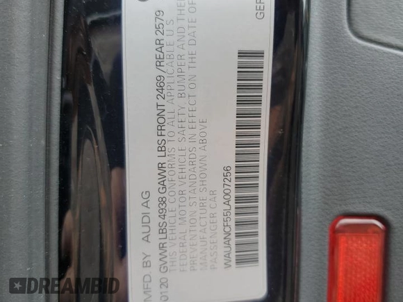 2020 Audi A5 Sportback Premium with VIN WAUANCF55LA007256, listed as a Copart auction lot 57772365 with 87,997 mi miles and Salvage title. Bid and sale history available at DreamBid. Image 13.