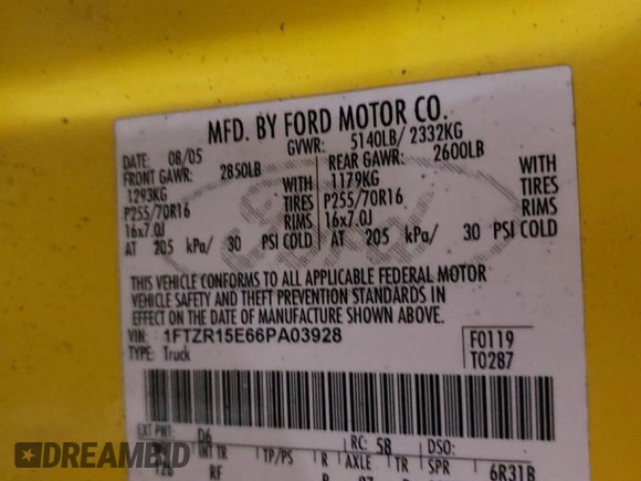 2006 Ford Ranger XL with VIN 1FTZR15E66PA03928, listed as a Copart auction lot 52025225 with 171,073 mi miles and Salvage Title. Bid and sale history available at carsss.com. Image 12.