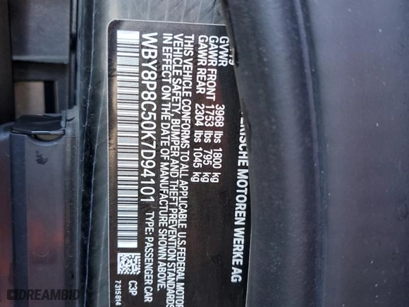 2019 BMW i3 s with VIN WBY8P8C50K7D94101, listed as a Copart auction lot 41942224 with 68,924 mi miles. Bid and sale history available at carsss.com. Image 12.