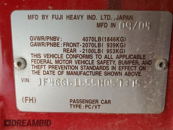 2005 Saab 9-2X Linear z VIN JF4GG61655H057375, wystawiony jako Copart lot #51540875 z przebiegiem 162 582 mil mil oraz Czysty tytuł • Clean title. Historia ofert i sprzedaży dostępna na DreamBid. Obrazek 12.