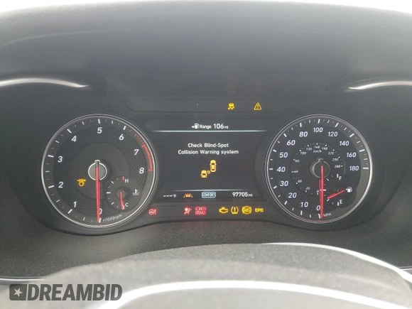 2019 Genesis G70 Dynamic with VIN KMTG34LE3KU014251, listed as a Copart auction lot 87297734 with 97,705 mi miles and Salvage Title. Bid and sale history available at DreamBid. Image 9.