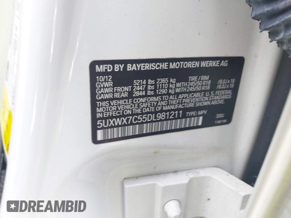 2013 BMW X3 xDrive35i z VIN 5UXWX7C55DL981211, wystawiony jako IAAI lot #42165844 z przebiegiem 160 091 mil mil oraz . Historia ofert i sprzedaży dostępna na DreamBid. Obrazek 9.