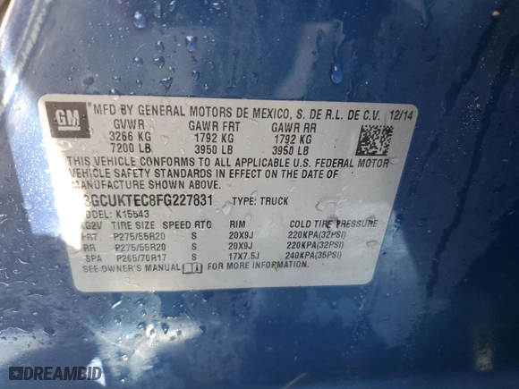 2015 Chevrolet Silverado 1500 High Country with VIN 3GCUKTEC8FG227831, listed as a Copart auction lot 42910125 with 743,860 mi miles and Non Repairable. Bid and sale history available at carsss.com. Image 12.