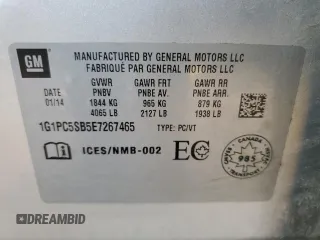 2014 Chevrolet Cruze 1LT with VIN 1G1PC5SB5E7267465, listed as a Copart auction lot 69096584 with 118,077 mi miles and Clean Title. Bid and sale history available at carsss.com. Image 13.