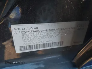 2012 Audi A4 2.0T Premium Plus with VIN WAUEFAFL7CA119607, listed as a IAAI auction lot 41299026 with 99,892 mi miles. Bid and sale history available at carsss.com. Image 9.