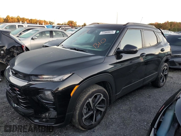 2021 Chevrolet TrailBlazer RS with VIN KL79MTSL7MB057033, listed as a Copart auction lot 72560823 with 53,177 mi miles. Bid and sale history available at carsss.com. Image 1.