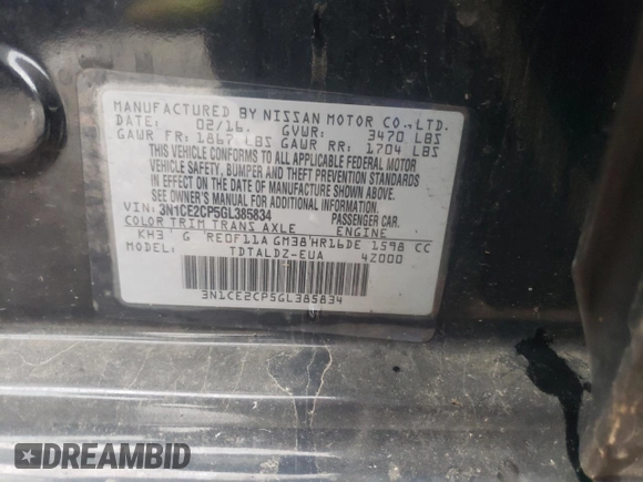 2016 Nissan Note SV z VIN 3N1CE2CP5GL385834, wystawiony jako Copart lot #86257854 z przebiegiem 83 145 mil mil oraz Nie do naprawy • Non repairable. Historia ofert i sprzedaży dostępna na DreamBid. Obrazek 12.