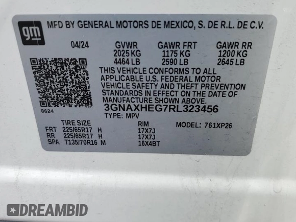 2024 Chevrolet Equinox LS with VIN 3GNAXHEG7RL323456, listed as a Copart auction lot 49086095 with 8,591 mi miles and Salvage title. Bid and sale history available at DreamBid. Image 13.