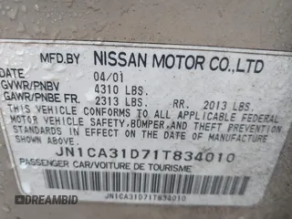 2001 Nissan Maxima SE z VIN JN1CA31D71T834010, wystawiony jako IAAI lot #42317556 z przebiegiem 193 494 mil mil oraz . Historia ofert i sprzedaży dostępna na DreamBid. Obrazek 9.