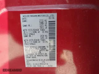 2016 Nissan Pathfinder S with VIN 5N1AR2MN5GC631410, listed as a IAAI auction lot 41851832 with 198,670 mi miles. Bid and sale history available at carsss.com. Image 9.