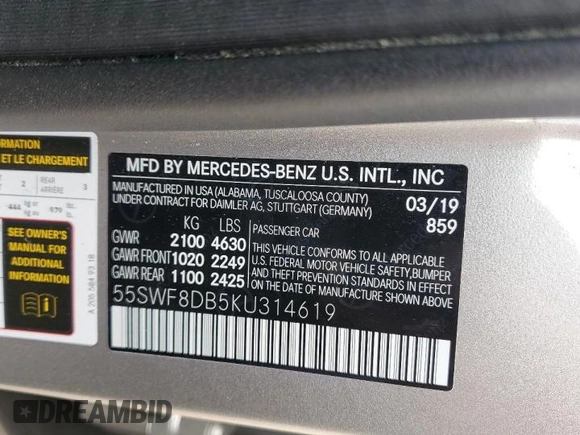 2019 Mercedes-Benz C 300 z VIN 55SWF8DB5KU314619, wystawiony jako Copart lot #58915565 z przebiegiem 72 203 mil mil oraz Szkoda całkowita • Salvage title. Historia ofert i sprzedaży dostępna na DreamBid. Obrazek 12.