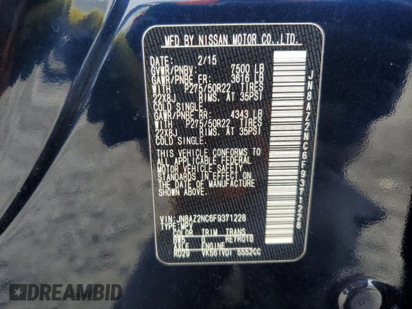 2015 Infiniti QX80 with VIN JN8AZ2NC6F9371228, listed as a Copart auction lot 70456194 with 95,979 mi miles and Salvage Title. Bid and sale history available at carsss.com. Image 13.