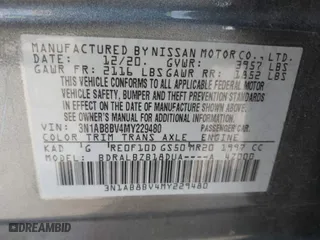 2021 Nissan Sentra S with VIN 3N1AB8BV4MY229480, listed as a IAAI auction lot 41680652 with 102,659 mi miles. Bid and sale history available at carsss.com. Image 9.