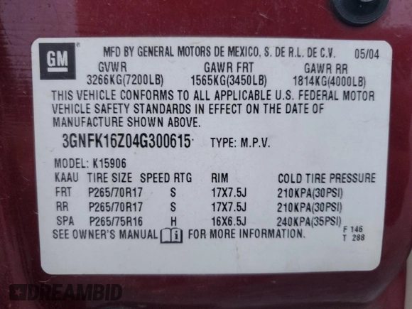 2004 Chevrolet Suburban Z71 with VIN 3GNFK16Z04G300615, listed as a Copart auction lot 47085264 with 278,752 mi miles and Salvage Title. Bid and sale history available at carsss.com. Image 15.