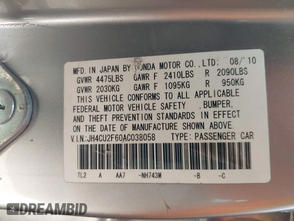 2010 Acura TSX с VIN JH4CU2F60AC038058, выставлен на аукционе IAAI как лот 42501248 с пробегом 227 651 миль миль и . История ставок и продаж доступна на DreamBid. Изображение 9.